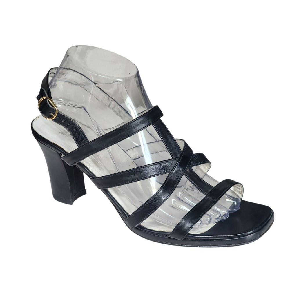 Bally Vira Vintage Black Leather Strappy Sandals Square Toe EU 39.5 40